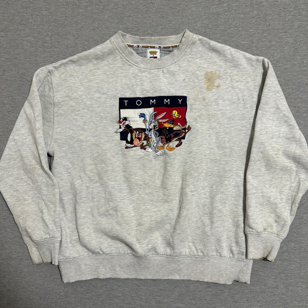 Tommy Jeans x Looney Tunes Heather‎ Gray Embroidered Crewneck Sweatshirt Large